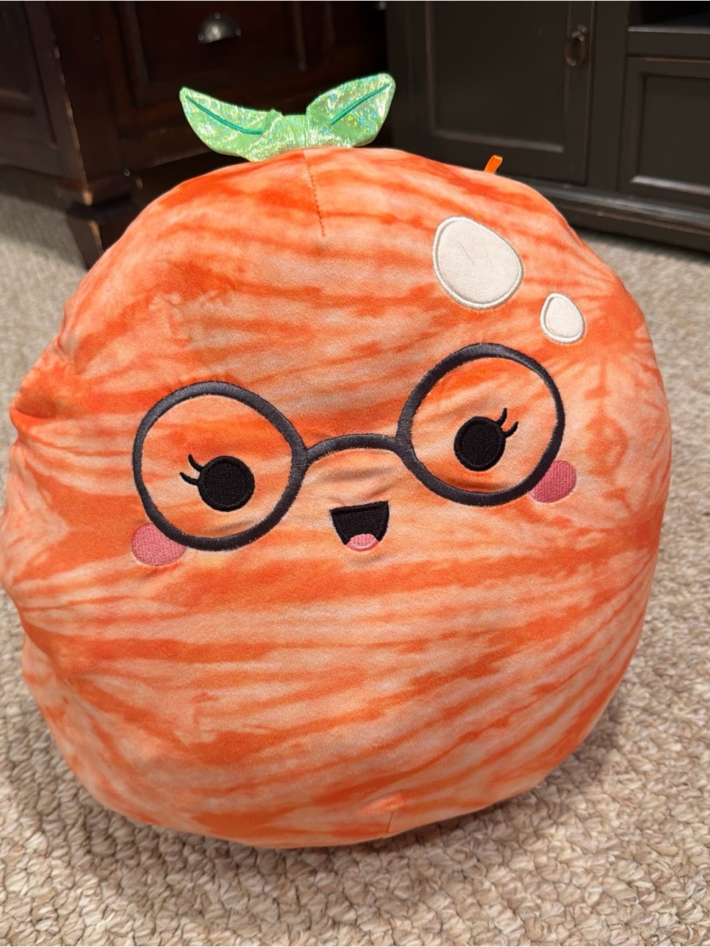 judy the tangerine Orange Plush Squishmallow-Style Pillow with Glasses
